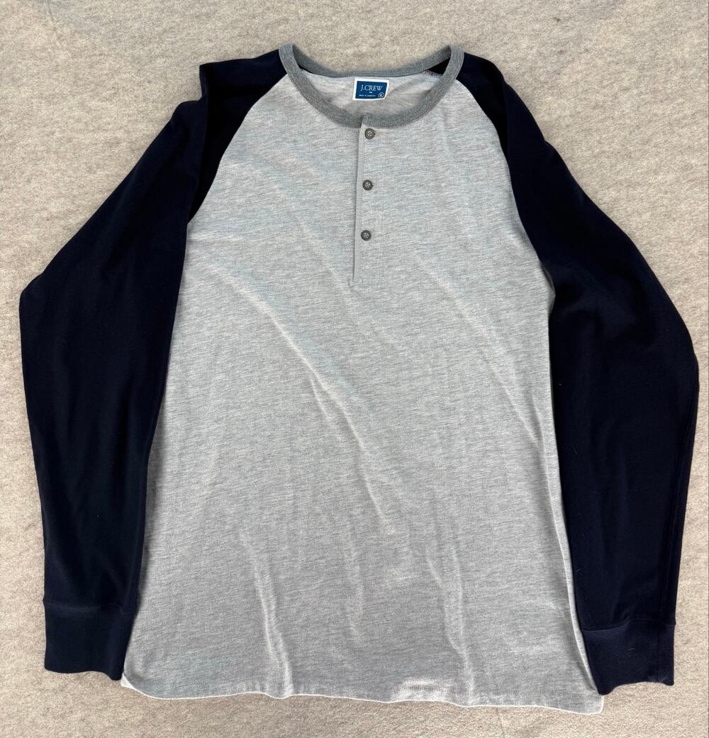 J. Crew men’s Henley xl navy gray sleeve 3 button shirt